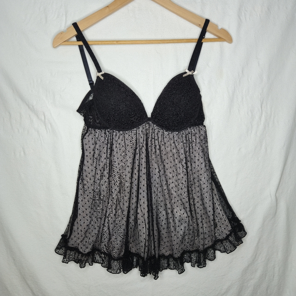 La Senza Chemise Lingerie Baby Doll Style Dots Black And Pink Size Medium